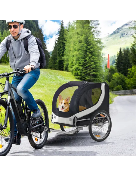 PawHut Steel Dog Bike Trailer Pet Cart Carrier for Bicycle Kit Water Resistant with Hitch Coupler Travel White and Black