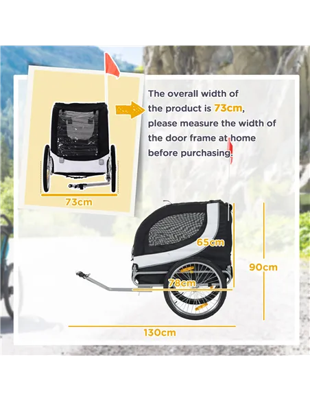 PawHut Steel Dog Bike Trailer Pet Cart Carrier for Bicycle Kit Water Resistant with Hitch Coupler Travel White and Black