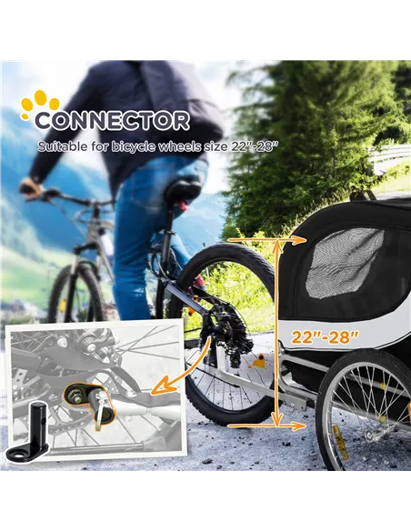 PawHut Steel Dog Bike Trailer Pet Cart Carrier for Bicycle Kit Water Resistant with Hitch Coupler Travel White and Black