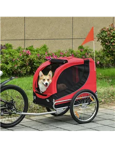 PawHut Steel Dog Bike Trailer Pet Cart Carrier for Bicycle Kit Water Resistant with Hitch Coupler Travel Black and Red 2