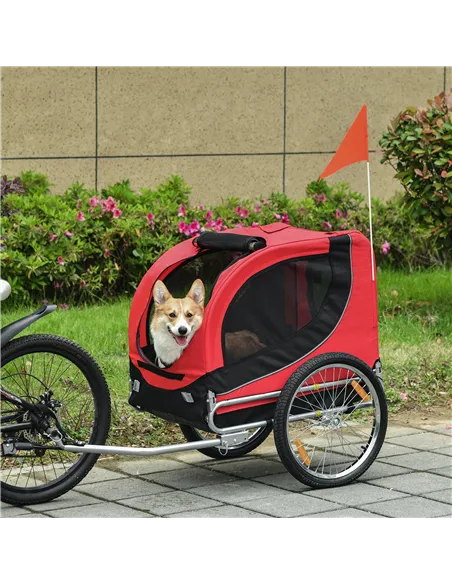 PawHut Steel Dog Bike Trailer Pet Cart Carrier for Bicycle Kit Water Resistant with Hitch Coupler Travel Black and Red