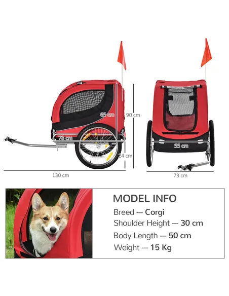 PawHut Steel Dog Bike Trailer Pet Cart Carrier for Bicycle Kit Water Resistant with Hitch Coupler Travel Black and Red