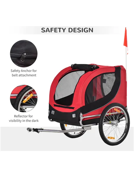 PawHut Steel Dog Bike Trailer Pet Cart Carrier for Bicycle Kit Water Resistant with Hitch Coupler Travel Black and Red