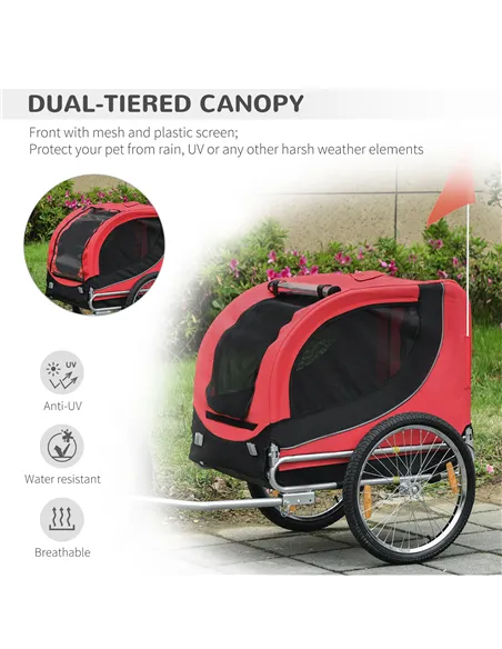 PawHut Steel Dog Bike Trailer Pet Cart Carrier for Bicycle Kit Water Resistant with Hitch Coupler Travel Black and Red