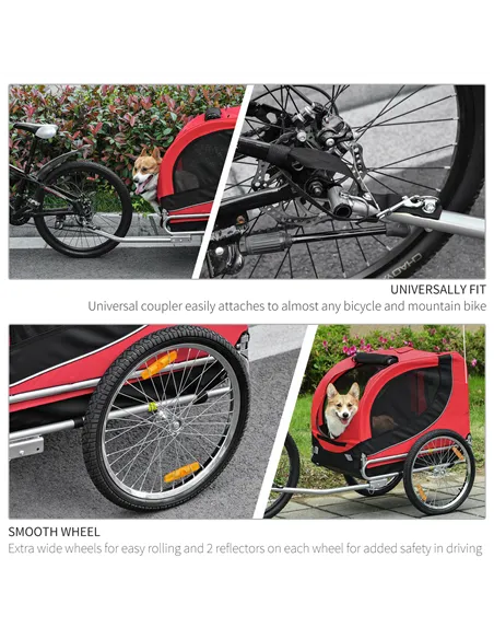 PawHut Steel Dog Bike Trailer Pet Cart Carrier for Bicycle Kit Water Resistant with Hitch Coupler Travel Black and Red