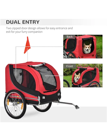 PawHut Steel Dog Bike Trailer Pet Cart Carrier for Bicycle Kit Water Resistant with Hitch Coupler Travel Black and Red