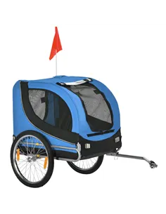 PawHut Steel Dog Bike Trailer Pet Cart Carrier for Bicycle Kit Water Resistant with Hitch Coupler Travel Black and Blue