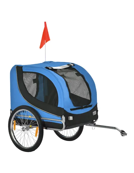 PawHut Steel Dog Bike Trailer Pet Cart Carrier for Bicycle Kit Water Resistant with Hitch Coupler Travel Black and Blue