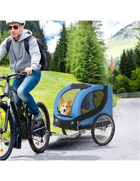 PawHut Steel Dog Bike Trailer Pet Cart Carrier for Bicycle Kit Water Resistant with Hitch Coupler Travel Black and Blue