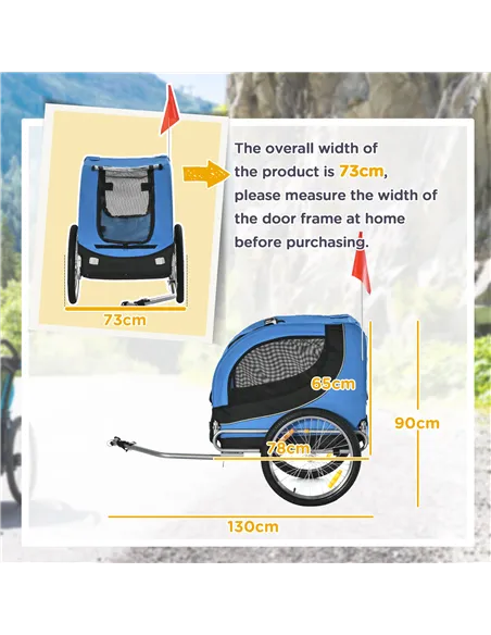 PawHut Steel Dog Bike Trailer Pet Cart Carrier for Bicycle Kit Water Resistant with Hitch Coupler Travel Black and Blue