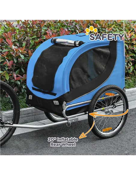 PawHut Steel Dog Bike Trailer Pet Cart Carrier for Bicycle Kit Water Resistant with Hitch Coupler Travel Black and Blue