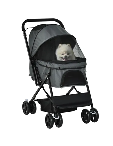 PawHut Pet Stroller Pushchair Foldable Travel Dog Cat Carriage w/ Reversible Handle Brake Basket