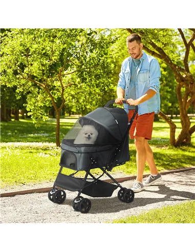 PawHut Pet Stroller Pushchair Foldable Travel Dog Cat Carriage w/ Reversible Handle Brake Basket