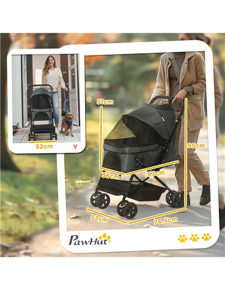 PawHut Pet Stroller Pushchair Foldable Travel Dog Cat Carriage w/ Reversible Handle Brake Basket