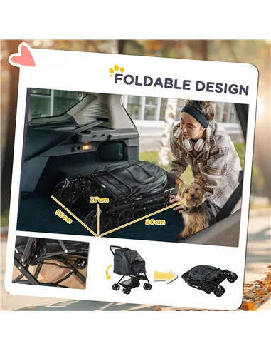 PawHut Pet Stroller Pushchair Foldable Travel Dog Cat Carriage w/ Reversible Handle Brake Basket