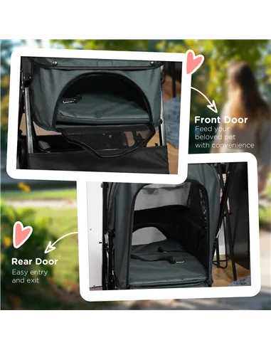 PawHut Pet Stroller Pushchair Foldable Travel Dog Cat Carriage w/ Reversible Handle Brake Basket