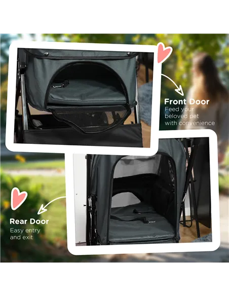 PawHut Pet Stroller Pushchair Foldable Travel Dog Cat Carriage w/ Reversible Handle Brake Basket