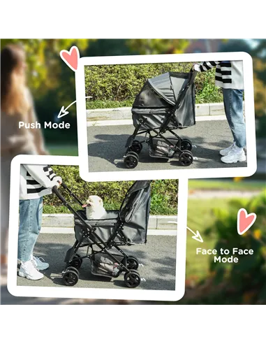 PawHut Pet Stroller Pushchair Foldable Travel Dog Cat Carriage w/ Reversible Handle Brake Basket