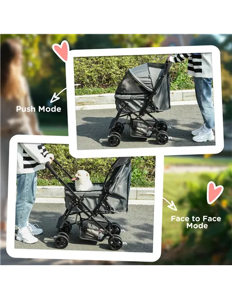 PawHut Pet Stroller Pushchair Foldable Travel Dog Cat Carriage w/ Reversible Handle Brake Basket