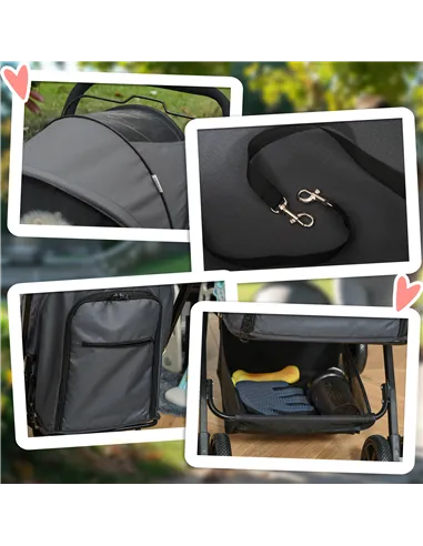 PawHut Pet Stroller Pushchair Foldable Travel Dog Cat Carriage w/ Reversible Handle Brake Basket