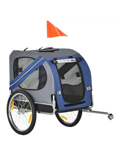 PawHut Folding Dog Bike Trailer Pet Cart Carrier for Bicycle Travel in Steel Frame with Hitch Coupler - Blue & Grey