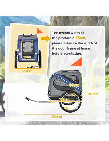 PawHut Folding Dog Bike Trailer Pet Cart Carrier for Bicycle Travel in Steel Frame with Hitch Coupler - Blue & Grey