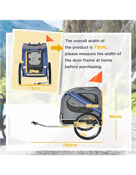 PawHut Folding Dog Bike Trailer Pet Cart Carrier for Bicycle Travel in Steel Frame with Hitch Coupler - Blue & Grey