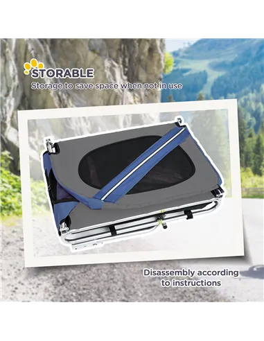 PawHut Folding Dog Bike Trailer Pet Cart Carrier for Bicycle Travel in Steel Frame with Hitch Coupler - Blue & Grey