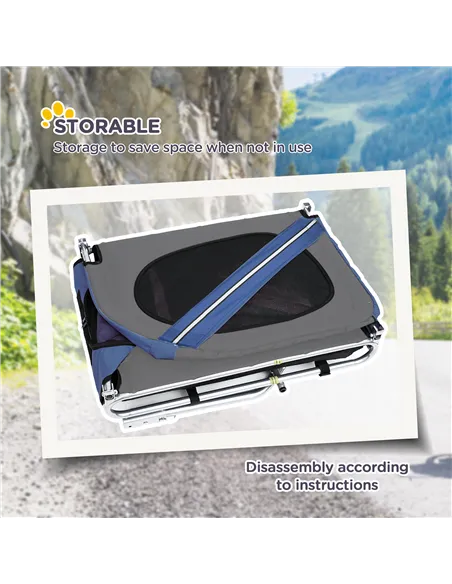 PawHut Folding Dog Bike Trailer Pet Cart Carrier for Bicycle Travel in Steel Frame with Hitch Coupler - Blue & Grey
