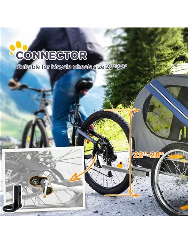 PawHut Folding Dog Bike Trailer Pet Cart Carrier for Bicycle Travel in Steel Frame with Hitch Coupler - Blue & Grey