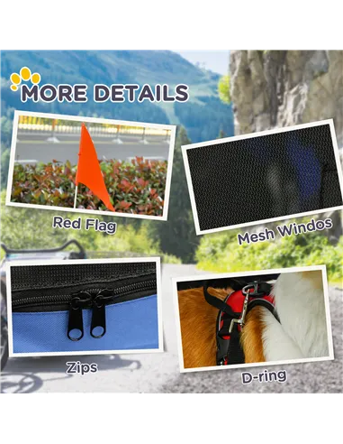 PawHut Folding Dog Bike Trailer Pet Cart Carrier for Bicycle Travel in Steel Frame with Hitch Coupler - Blue & Grey