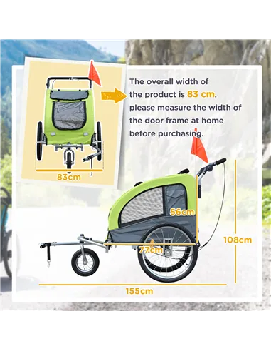 PawHut Dog Bike Trailer Pet Stroller Cart Carrier for Bicycle 360° Rotatable with Reflectors 3 Wheels Hitch Coupler Push/ Pull/ 