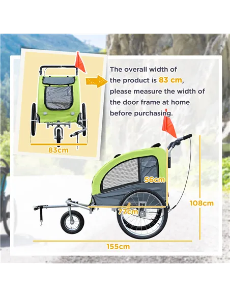 PawHut Dog Bike Trailer Pet Stroller Cart Carrier for Bicycle 360° Rotatable with Reflectors 3 Wheels Hitch Coupler Push/ Pull/ 