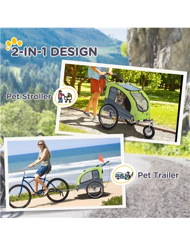 PawHut Dog Bike Trailer Pet Stroller Cart Carrier for Bicycle 360° Rotatable with Reflectors 3 Wheels Hitch Coupler Push/ Pull/ 