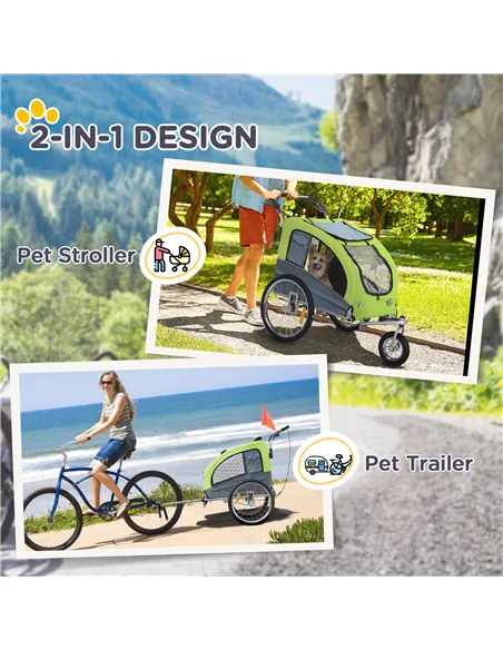 PawHut Dog Bike Trailer Pet Stroller Cart Carrier for Bicycle 360° Rotatable with Reflectors 3 Wheels Hitch Coupler Push/ Pull/ 