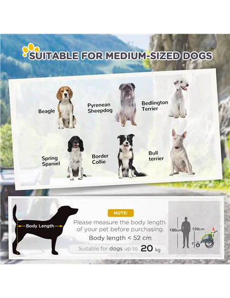 PawHut Dog Bike Trailer Pet Stroller Cart Carrier for Bicycle 360° Rotatable with Reflectors 3 Wheels Hitch Coupler Push/ Pull/ 