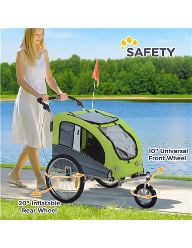 PawHut Dog Bike Trailer Pet Stroller Cart Carrier for Bicycle 360° Rotatable with Reflectors 3 Wheels Hitch Coupler Push/ Pull/ 