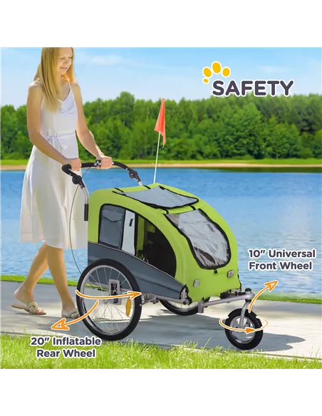 PawHut Dog Bike Trailer Pet Stroller Cart Carrier for Bicycle 360° Rotatable with Reflectors 3 Wheels Hitch Coupler Push/ Pull/ 