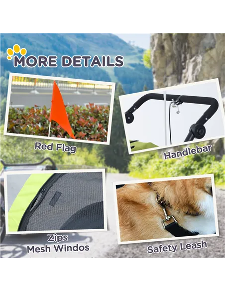 PawHut Dog Bike Trailer Pet Stroller Cart Carrier for Bicycle 360° Rotatable with Reflectors 3 Wheels Hitch Coupler Push/ Pull/ 