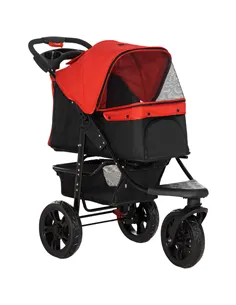 PawHut Dog Stroller Foldable Pet Pram, 3 Wheels Dog Pushchair with Brake, for Small Miniature Breeds, Cats, Red