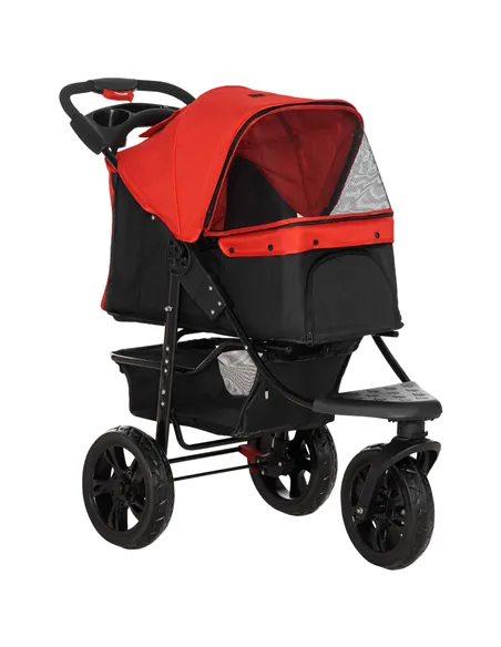 PawHut Dog Stroller Foldable Pet Pram, 3 Wheels Dog Pushchair with Brake, for Small Miniature Breeds, Cats, Red