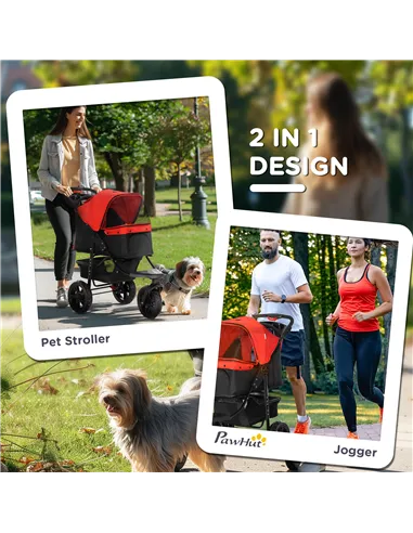 PawHut Dog Stroller Foldable Pet Pram, 3 Wheels Dog Pushchair with Brake, for Small Miniature Breeds, Cats, Red