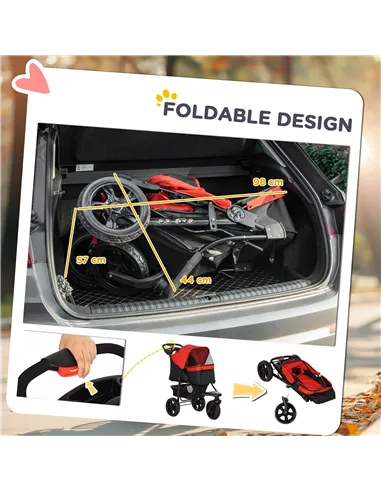 PawHut Dog Stroller Foldable Pet Pram, 3 Wheels Dog Pushchair with Brake, for Small Miniature Breeds, Cats, Red