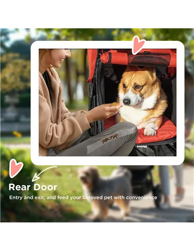 PawHut Dog Stroller Foldable Pet Pram, 3 Wheels Dog Pushchair with Brake, for Small Miniature Breeds, Cats, Red