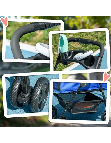 PawHut Dog Pram Dog Stroller Foldable Pet Pushchair with 4 Wheels, Safety Leashes, Cup Holder for Small Dogs, Blue
