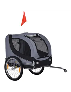 PawHut Steel Dog Bike Trailer Pet Cart Carrier for Bicycle Kit Water Resistant with Hitch Coupler Travel Grey and Black