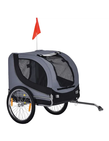 PawHut Steel Dog Bike Trailer Pet Cart Carrier for Bicycle Kit Water Resistant with Hitch Coupler Travel Grey and Black