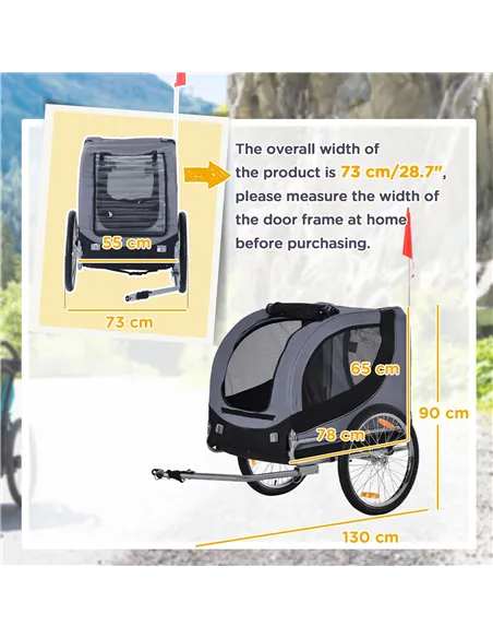 PawHut Steel Dog Bike Trailer Pet Cart Carrier for Bicycle Kit Water Resistant with Hitch Coupler Travel Grey and Black