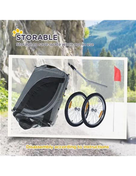 PawHut Steel Dog Bike Trailer Pet Cart Carrier for Bicycle Kit Water Resistant with Hitch Coupler Travel Grey and Black