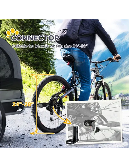 PawHut Steel Dog Bike Trailer Pet Cart Carrier for Bicycle Kit Water Resistant with Hitch Coupler Travel Grey and Black
